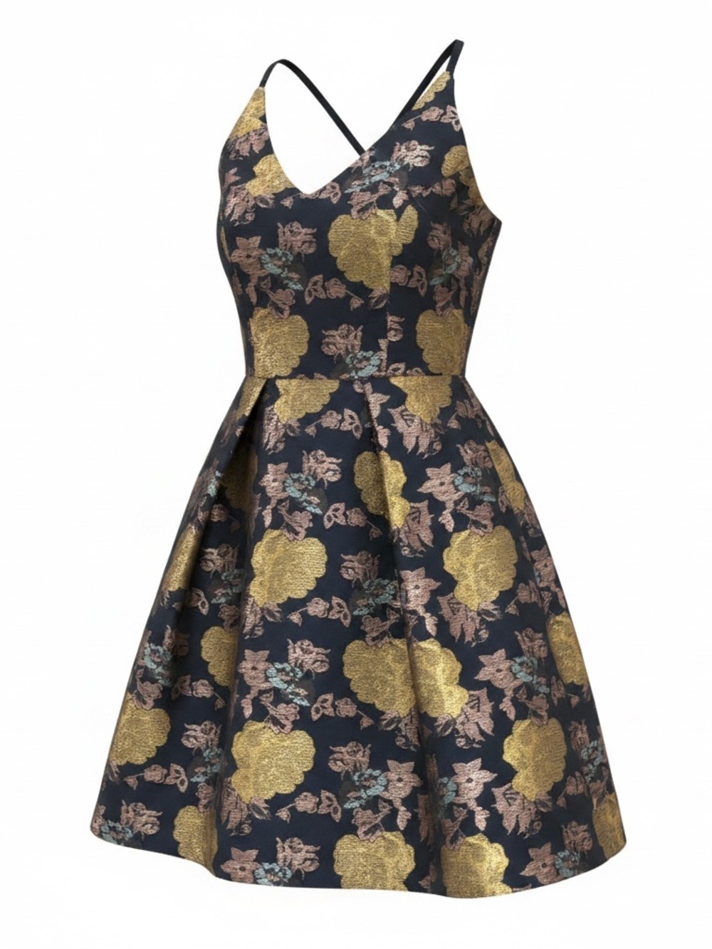 Topshop Black Dress with Gold and Rose Floral Jacquard